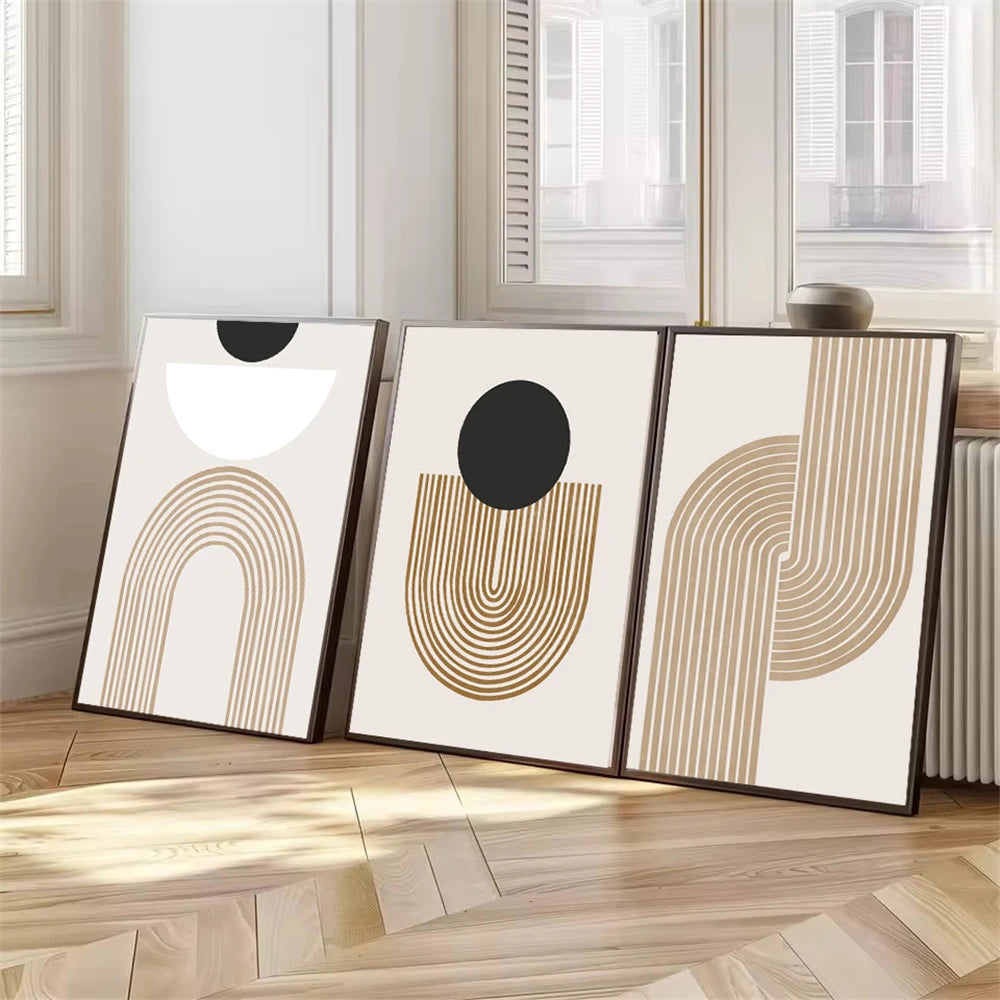 Modern Abstract Geometry Lines Canvas Art Poster Bohemia Black Beige Wall Art Print Picture Living Room Interior Home Decoration