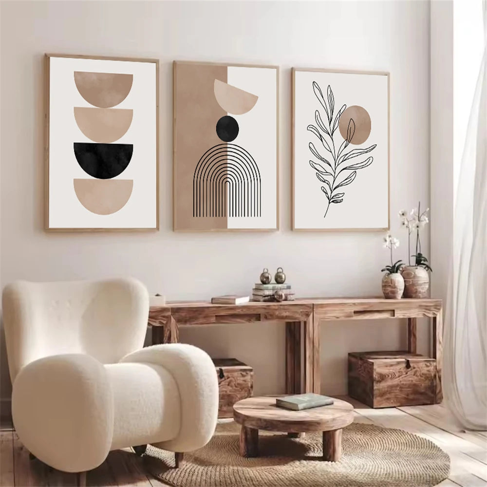 Bohemia Black Brown Geometric Canvas Painting Abstract Modern Line Poster Plant Wall Art Print Picture Living Room Home Decor