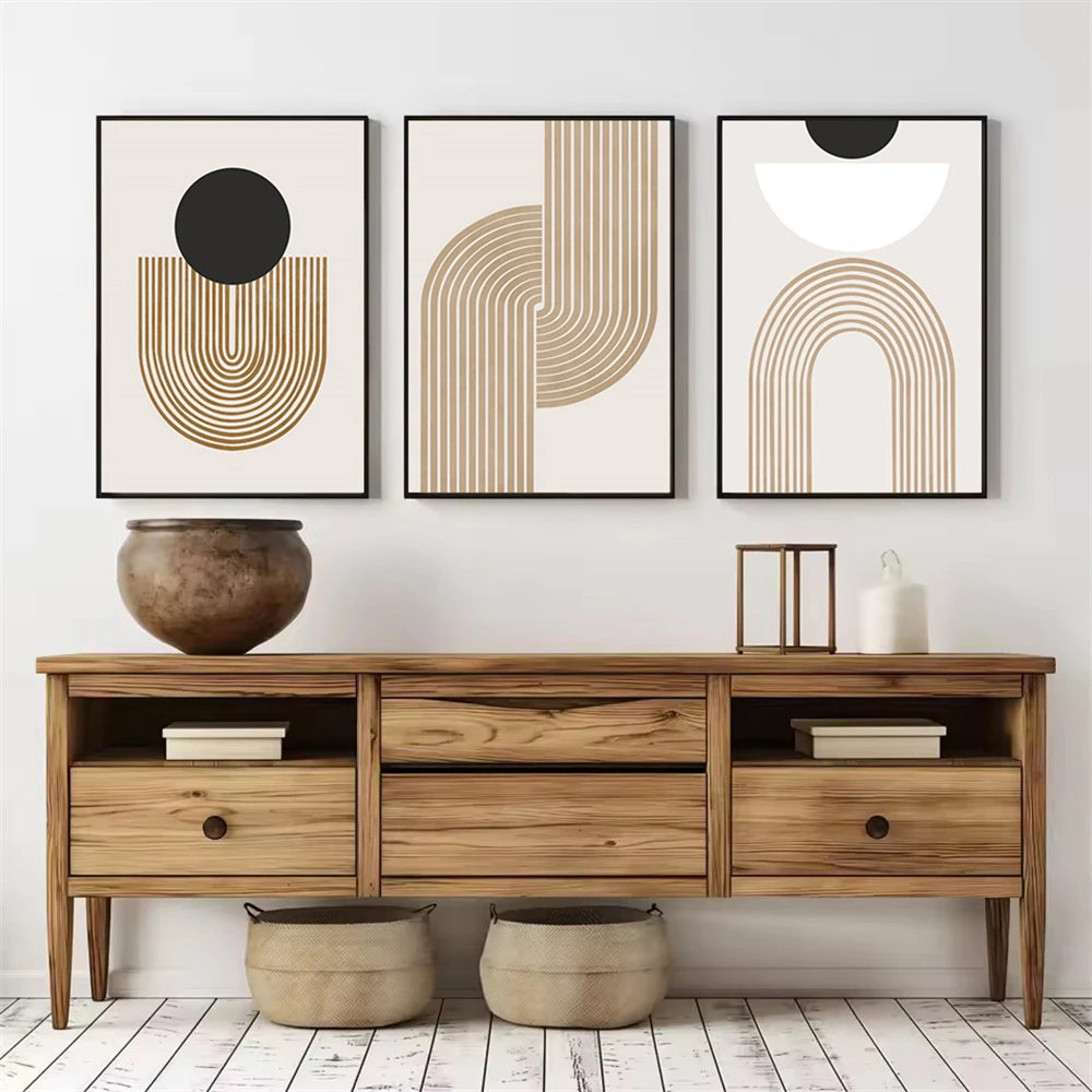 Modern Abstract Geometry Lines Canvas Art Poster Bohemia Black Beige Wall Art Print Picture Living Room Interior Home Decoration