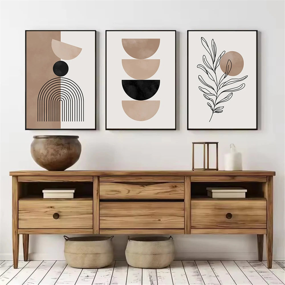 Bohemia Black Brown Geometric Canvas Painting Abstract Modern Line Poster Plant Wall Art Print Picture Living Room Home Decor