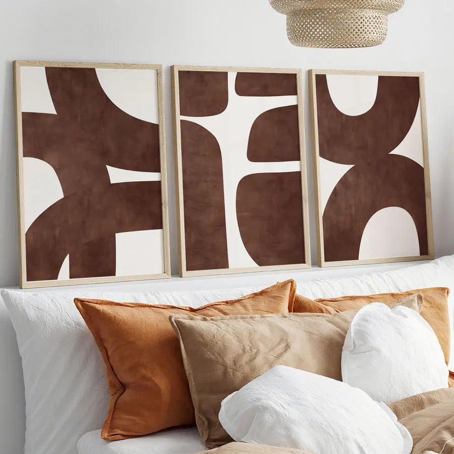 3 Pieces/Set, Abstract Geometric Wall Art, Brown Minimalist Canvas Painting, Frameless Poster, Modern Bohemian Style Wall Decor, Suitable for Bedroom, Living Room, Office, Cafe, Dormitory, Hallway, Etc., Nordic Aesthetic Home Decoration, Room Decoration,