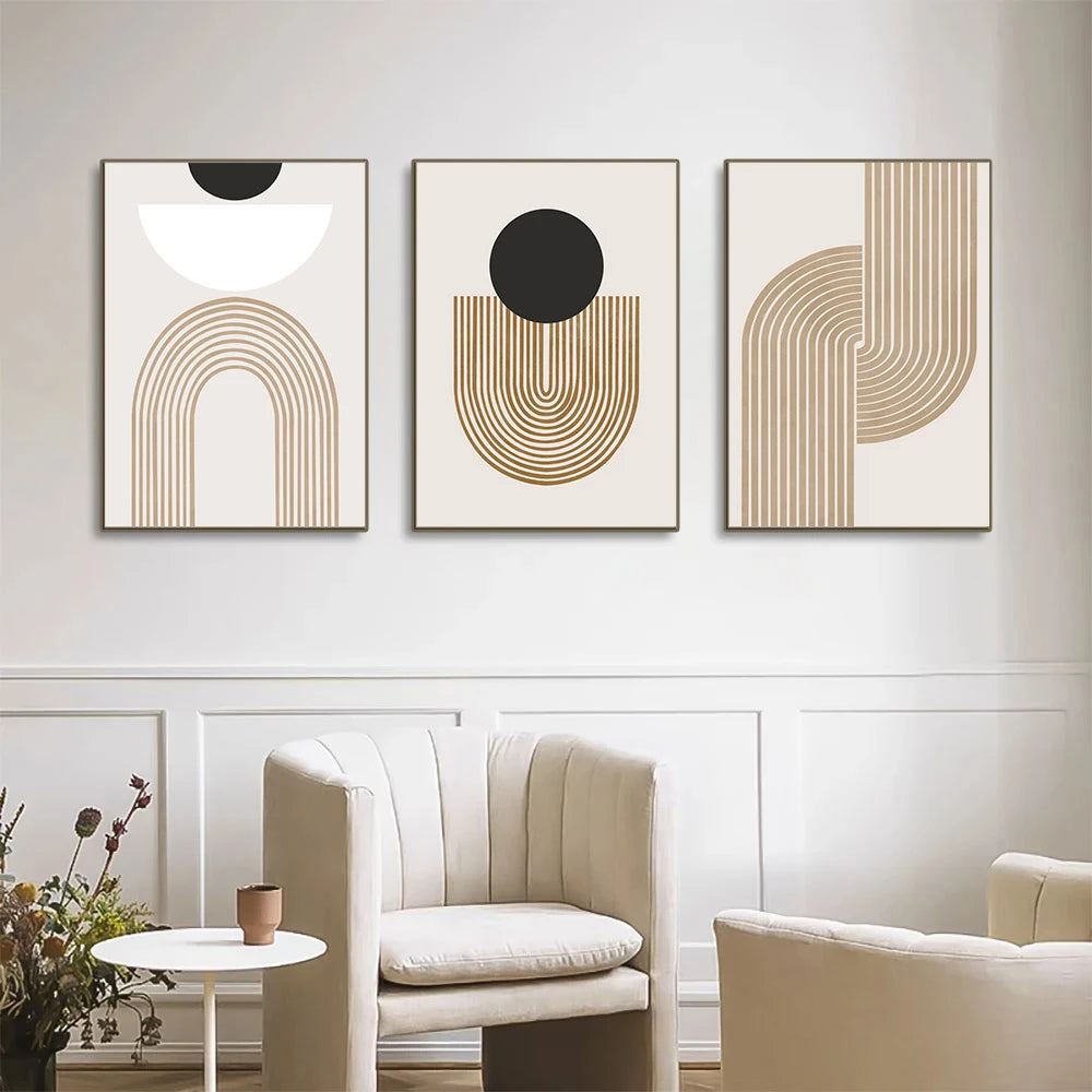 Modern Abstract Geometry Lines Canvas Art Poster Bohemia Black Beige Wall Art Print Picture Living Room Interior Home Decoration